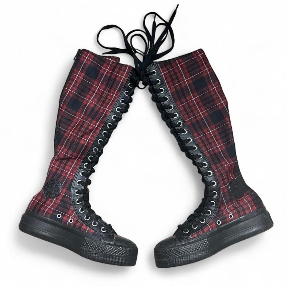 Rare New Platform Converse Red and Black Plaid Knee-High XXHI Sneakers